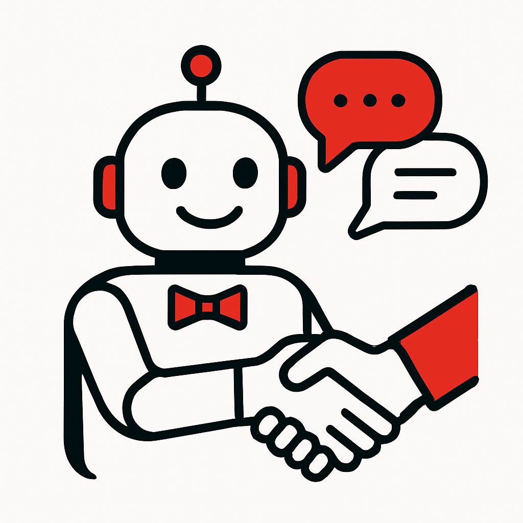 Чат-бот SalesBooster 360: робот жмёт руку, сообщение